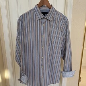 Banana Republic Men's Striped Gray and White Shirt